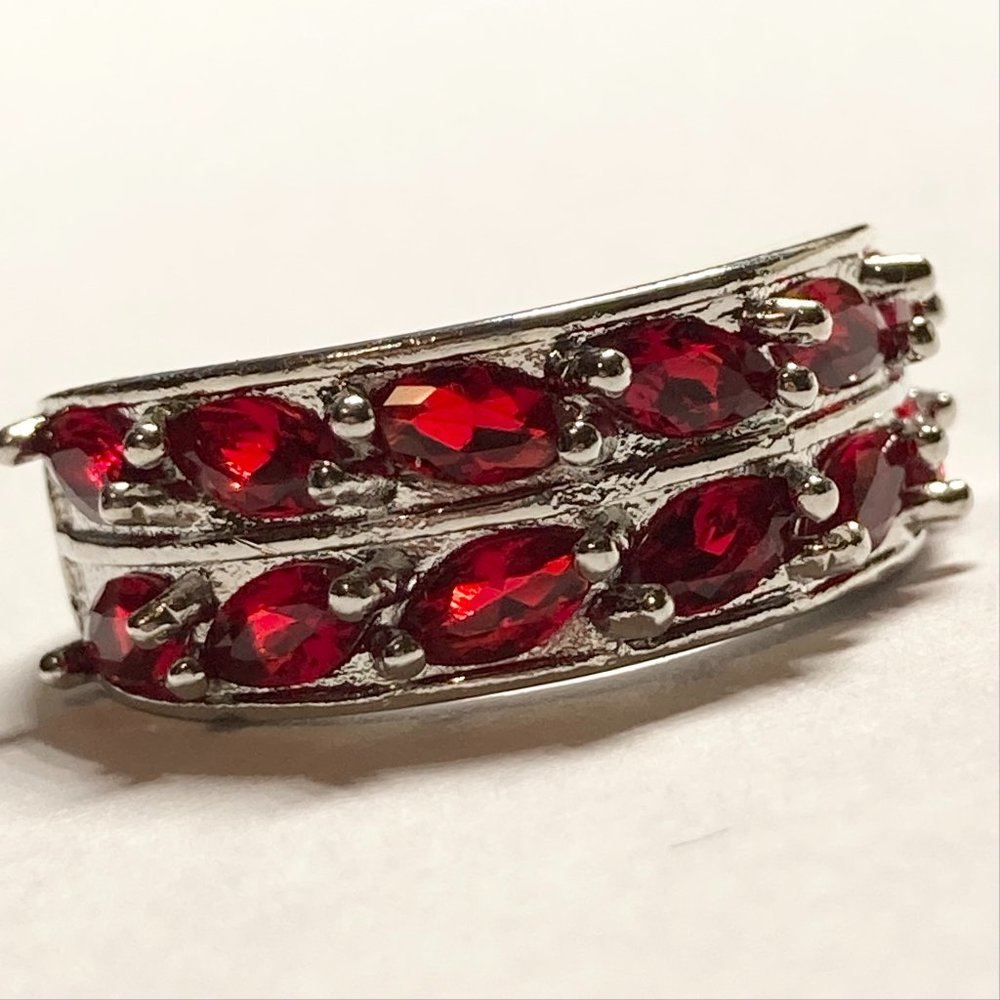 Silver Ruby Red Cubic Zirconia Anniversary Ring Size 7 Plated Simulated